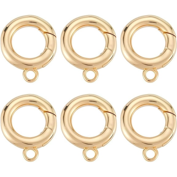 1 Box 18K Real Gold Plated O Ring Spring Clasp Small Round Carabiner Clips Bulk Brass Rings with Loop Trigger Snap Hooks Links for Jewelry Making DIY Necklace Bracelet Crafts Supplies Women