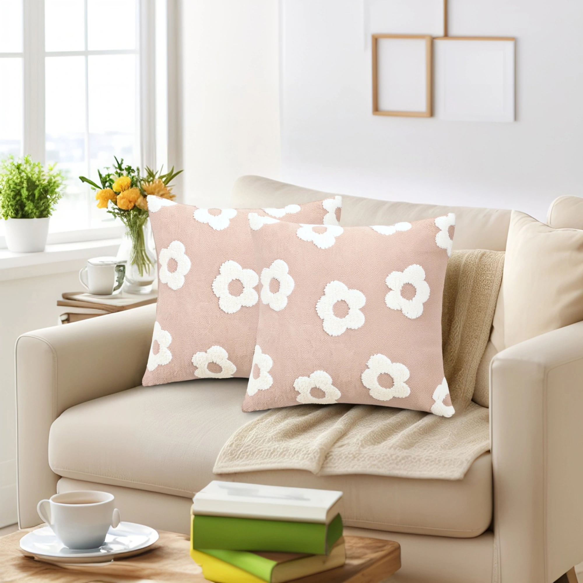 Unique Bargains Pack of 2 Floral Decorative Throw Pillow Covers for Home 18" x 18" Pink