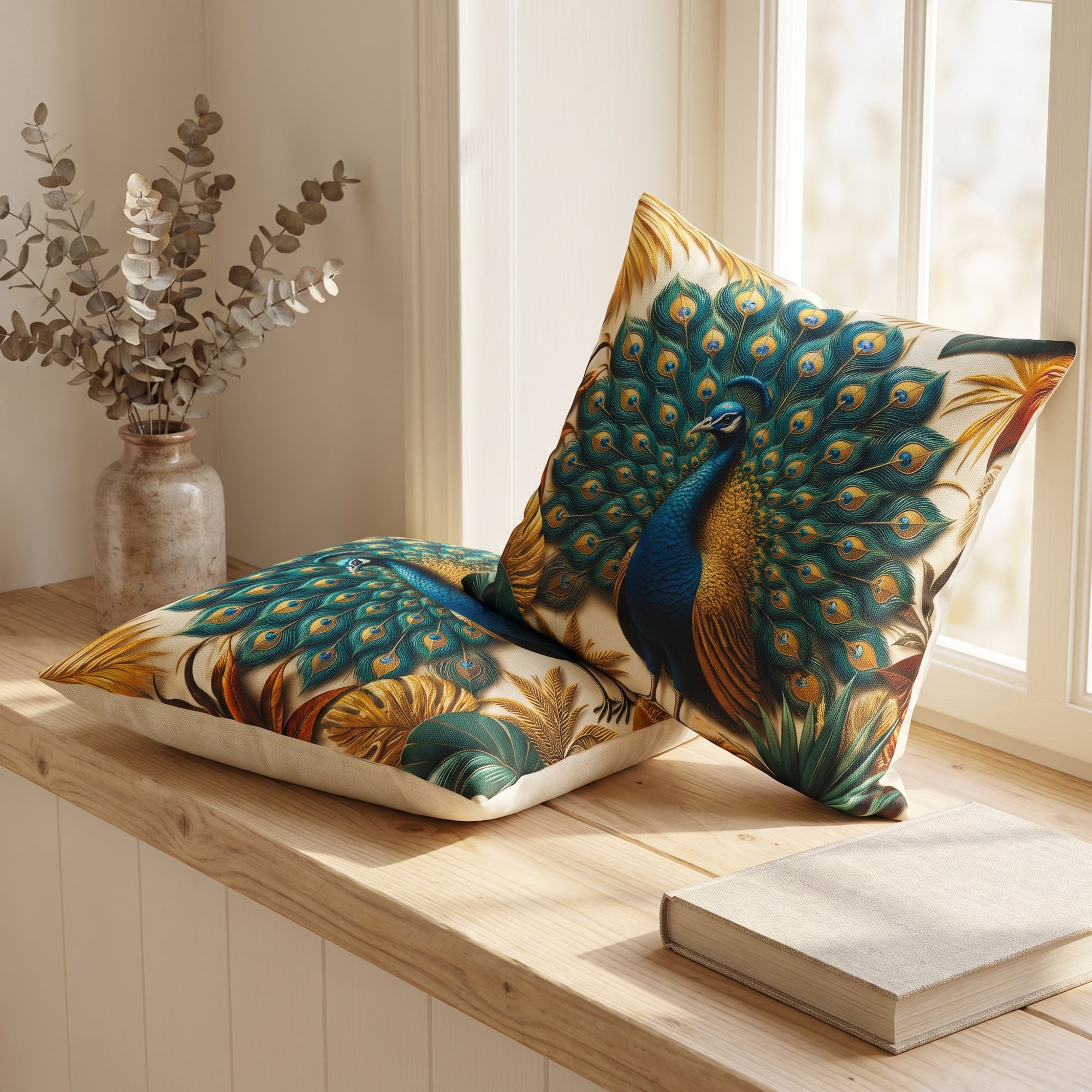 Unique Bargains Vibrant Animal Decor Throw Pillow Covers Wildlife Cushion Case 2 Pack Peacock 18"x18"