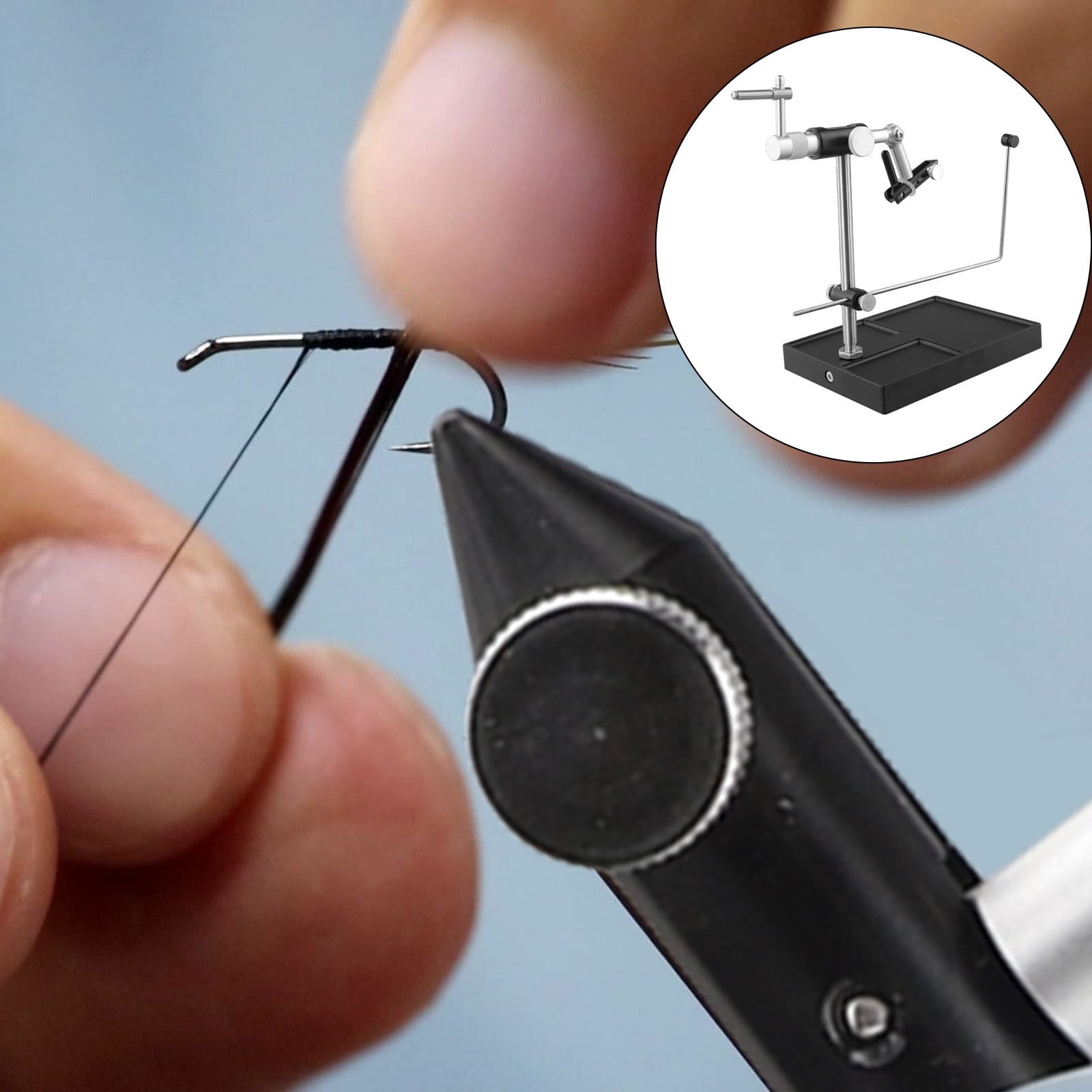 YAAQII for Premium Fly Tying Vise Rotary Tool with 360-Degree Rotation for Fishing Flies Jig Lures - Aluminum Alloy Base, Stainless Steel Construction, Bobbin Holder, Black 16x12x21cm