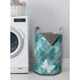 thumbnail image 3 of Grunge Laundry Bag, Butterflies Pattern Checkered Backdrop Animal Spring Season Inspirations, Basket with Handles Drawstring Closure for Laundromats, 13" x 19", Pale Blue Teal Grey, by Ambesonne, 3 of 4