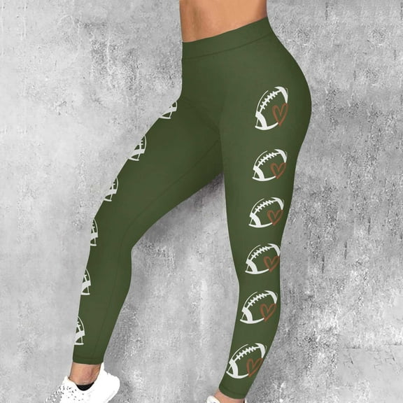 Qulqfy Green Leggings for Women Yoga High Waisted Workout Plus Size Football Tummy Control Compression Leggings Women's Pants L