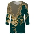 thumbnail image 4 of Vivianyo HD Women's 3/4 Sleeve Blouse Women's 3/4 Sleeve Blouses For Women Vintage Print Shirt Casual 3/4 Sleeve Crew Neck Blouse Boho Tunic Tops, 4 of 5