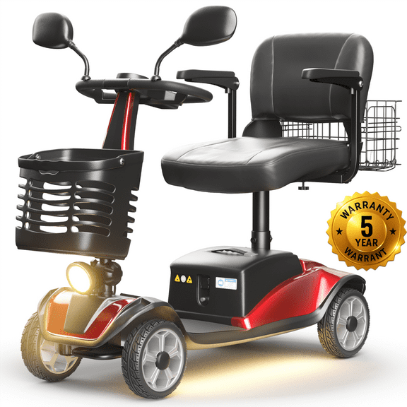 SACVON Upgrade 4 Wheel Mobility Scooter for Seniors, Foldable Powered Mobile Wheelchair for Adult 330lbs, Red