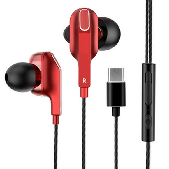 Type C Earphones,Wired in Ear Stereo Bass Headphones with Mic Earbuds RED