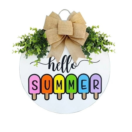 2023 Été Frais Bonjour Soleil Été en Bois Bienvenue Annonce Maison Jardin Cour Décoration de Porte Plaque de Porte en Bois Annonce Grande Cuisine Décorations Murales Panneau de Porte Hiver Décorations de Porte Suspendues