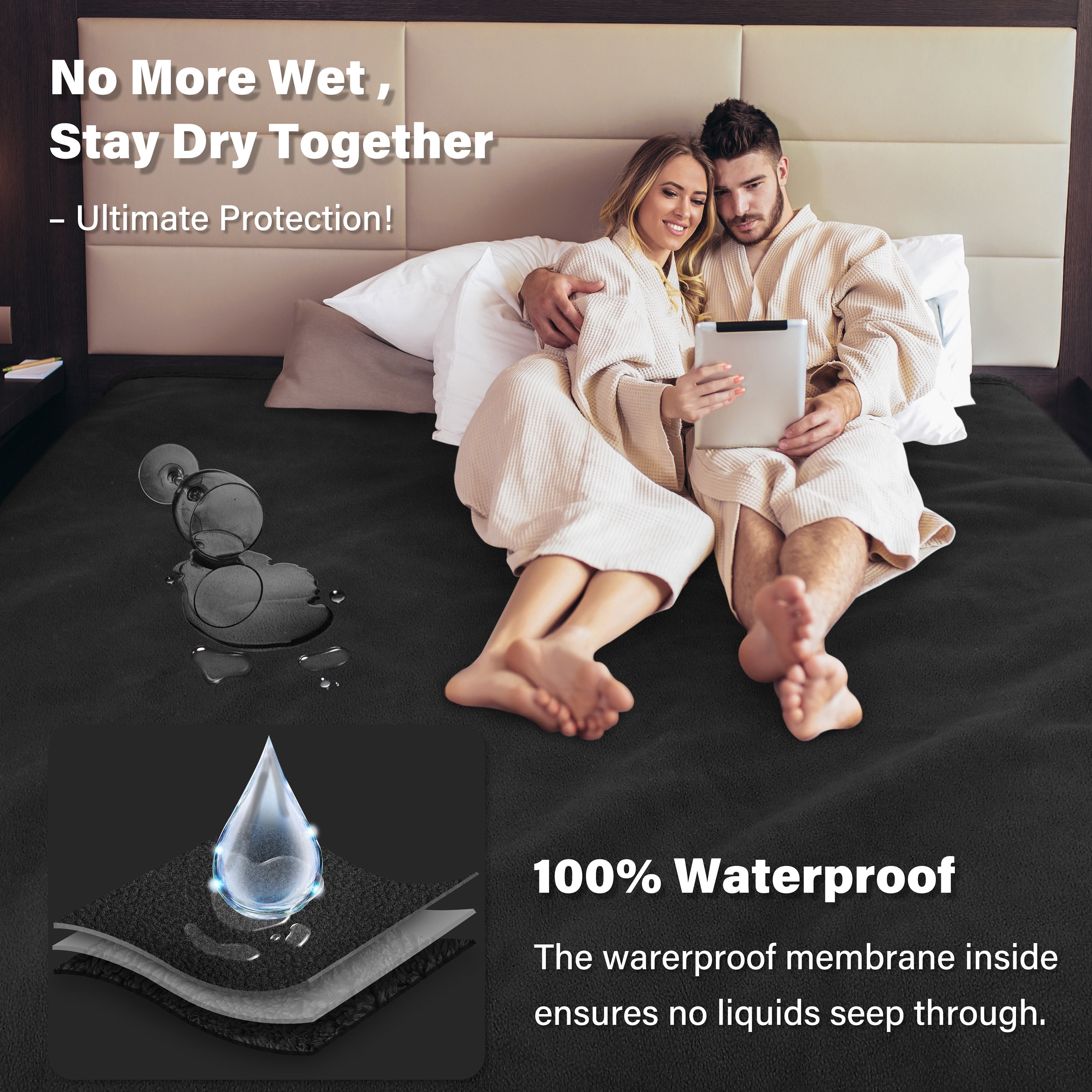 Catalonia Waterproof Blanket, Washable Leakproof Bed Cover for Couples, Reversible Protector Blanket for Bed Couch Sofa, Stain Proof Blanket Pad for Adults, 40X50 inches, Black