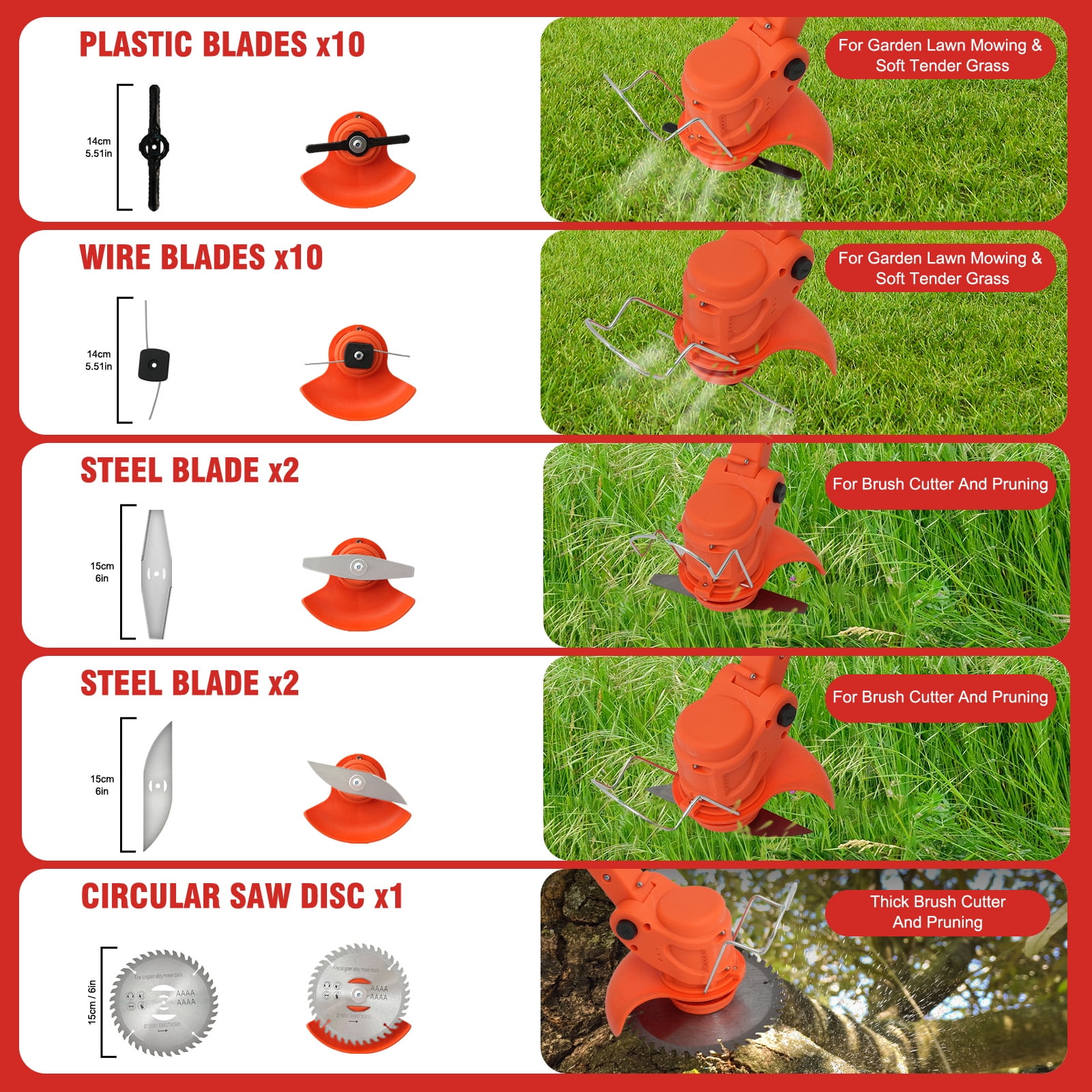 Ergonomic Multi-Angle Weed Trimmer, Orange 21V Dual Lithium Battery Grass Cutter, Safe Low Vibration Lawn Trimmer for Home Gardening Work
