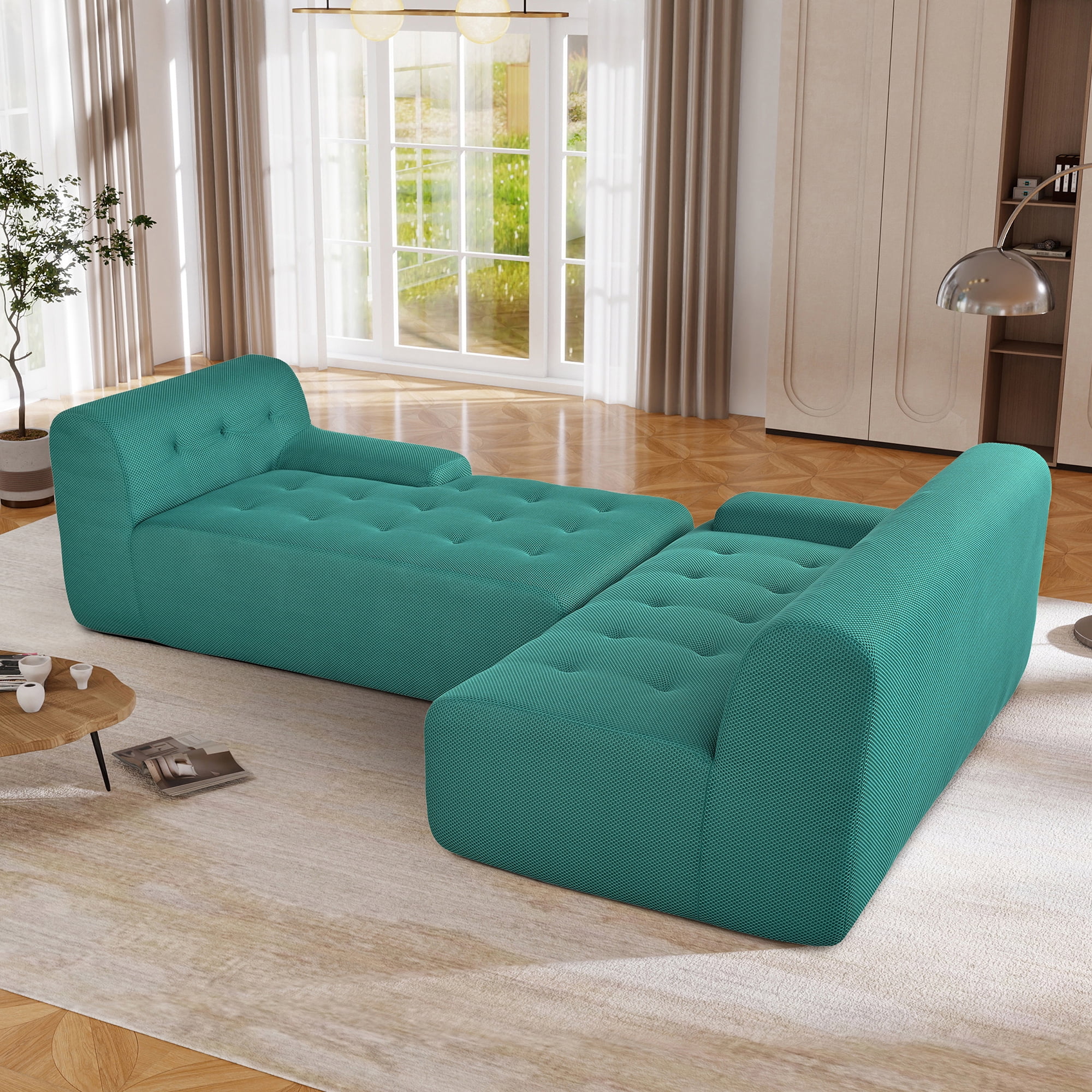 Aukfa 107" Modular Sectional Sofa Tufted Couch for Living Room, Bedroom, Polyester, Green