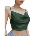 thumbnail image 3 of Baby Sweetie Women Glitter Crop Top, Blackless Shiny Spaghetti Straps Low Cut V-Neck Form-Fitting Tank Top Clubwear, 3 of 8