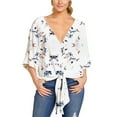 thumbnail image 5 of SWSMCLT Women's 3/4 Sleeve Plus Size Blouse Print V Neck Boho Tops Tie Knot Front Casual Shirts Summer Flowy Swing Bohemian Shirt Floral Plaid Leopard White 4-6, 5 of 5