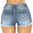 thumbnail image 3 of Pimfylm Women Casual Summer Mid Waist Stretchy Denim Jean Shorts Junior Short Jeans Light Blue, XL, 3 of 4