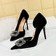 thumbnail image 3 of Zapatos de boda de gamuza gruesa con tacones finos para mujer, con punta hueca, de metal, con hebilla de diamante en el agua, para banquetes, 3 of 5