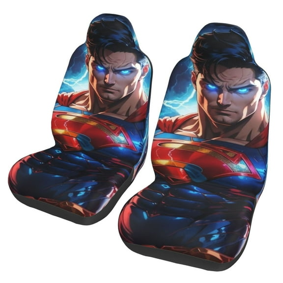 Superman Car Seat Covers 2 Pack Cartoon Print Front Seat Covers Interior Accessory Universal Vehicle Seat Protector Fit for Car Auto Truck Van SUV Sedan