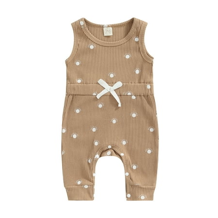 

Newborn Baby Romper 0-18 Month Rainbow/Sun Print Sleeveless Round Neck Ribbed Snap Crotch Infant Boy Girl Jumpsuit Overalls