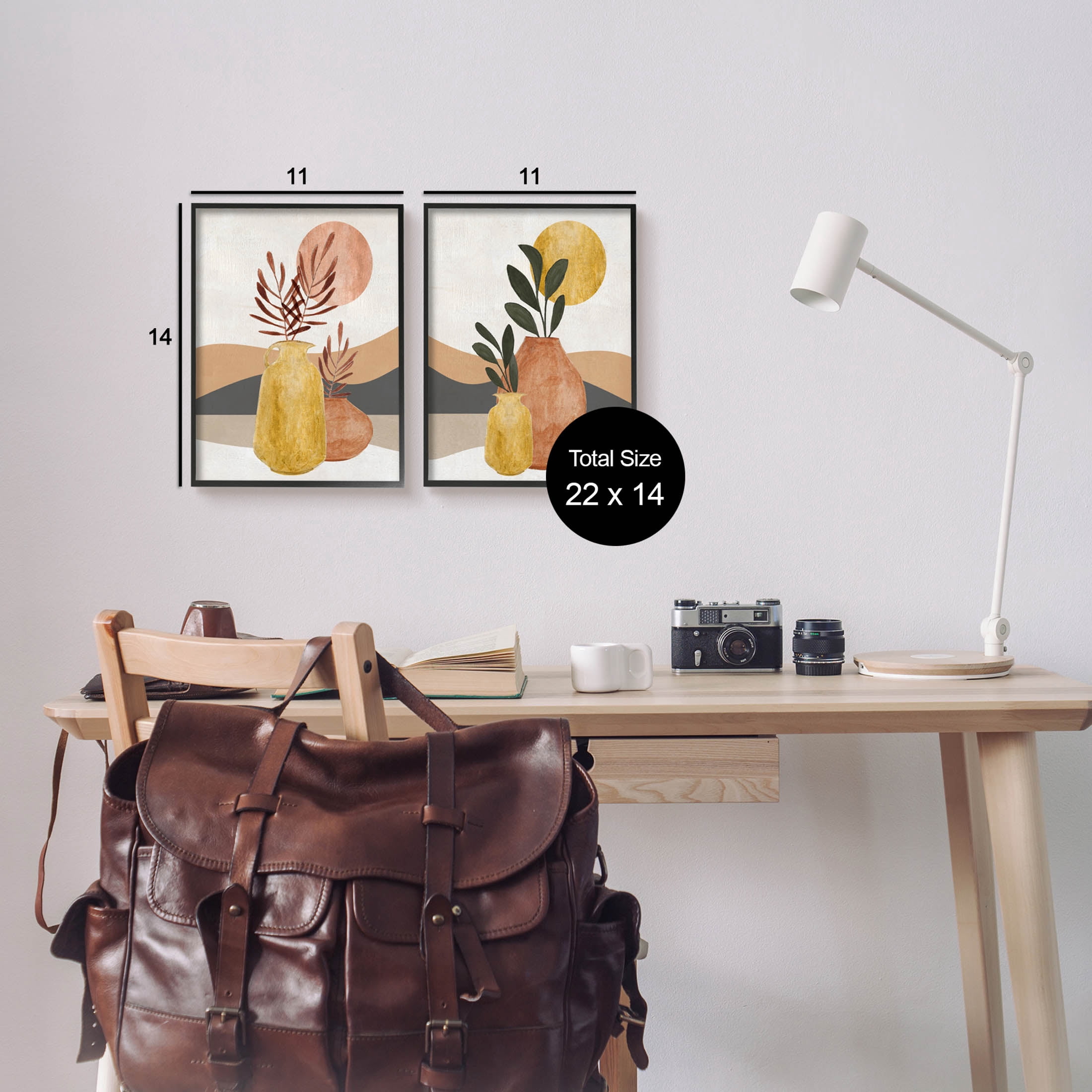 Boho Botanical Sprigs Landscape Botanical & Floral Graphic Art Black Framed Art Print Wall Art, Set of 2