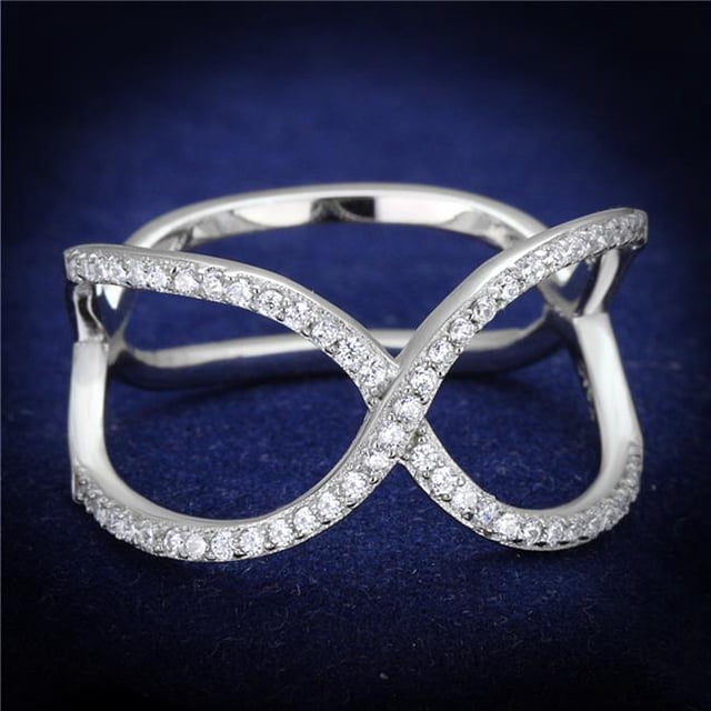 Women Rhodium 925 Sterling Silver Ring with AAA Grade CZ in Clear - Size 7