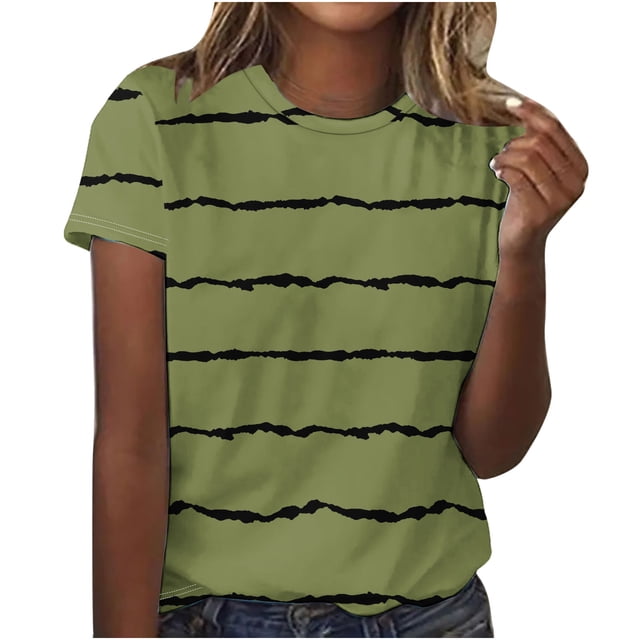 Jgppe Womens Classic Summer Tshirts Pullover Stripe Short Sleeve Basic Stretchy Casual Tees