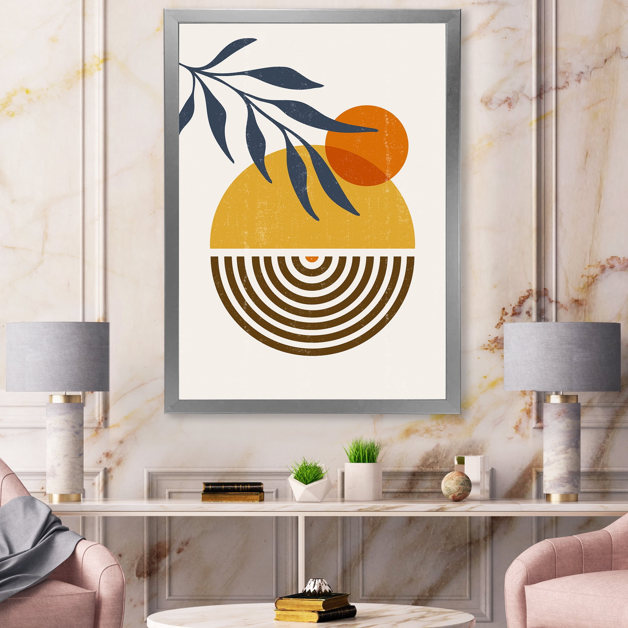 Designart 'Abstract Shapes With Botanical Minimalist Leaf IV' Modern Framed Art Print