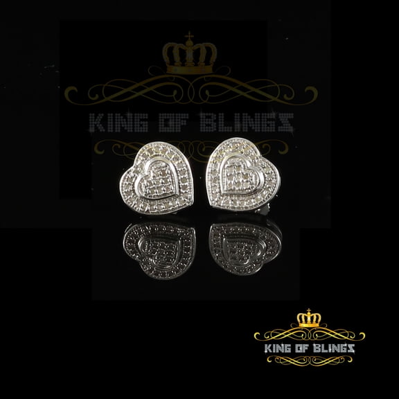 King of Bling's 0.10ct Diamond Heart Earring White 925 Sterling Silver Stud For Men's & Women's