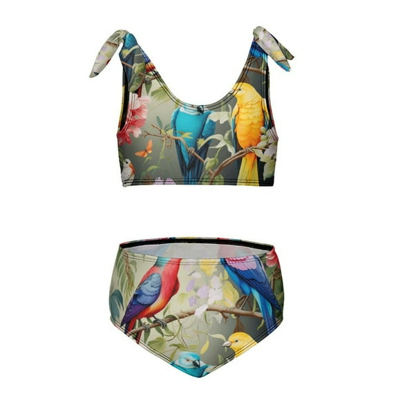 Watercolor Bird Girls' beach sports two-piece swimsuit set