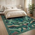thumbnail image 3 of ODIKA 8'x10' Washable Area Rug Durable, Non-Slip Turtle Stained Mosaic Ocean Border Entryway Teal Beachy Nautical Flowing Dynamic for Living Room, Under Sectional, Family, 3 of 7
