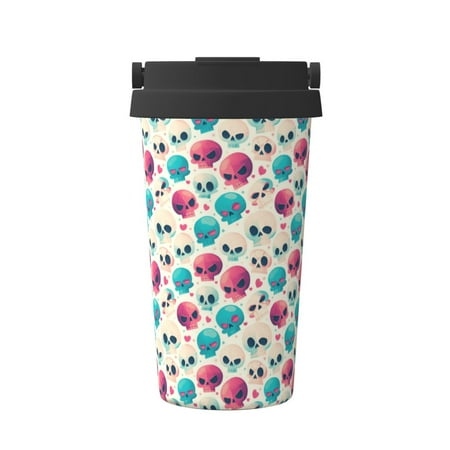 

Fuzoiu heart Skull cute Print Stainless Steel Travel Mug Vacuum Insulated Coffee Travel Mug Reusable Coffee Cup for Hot and Cold
