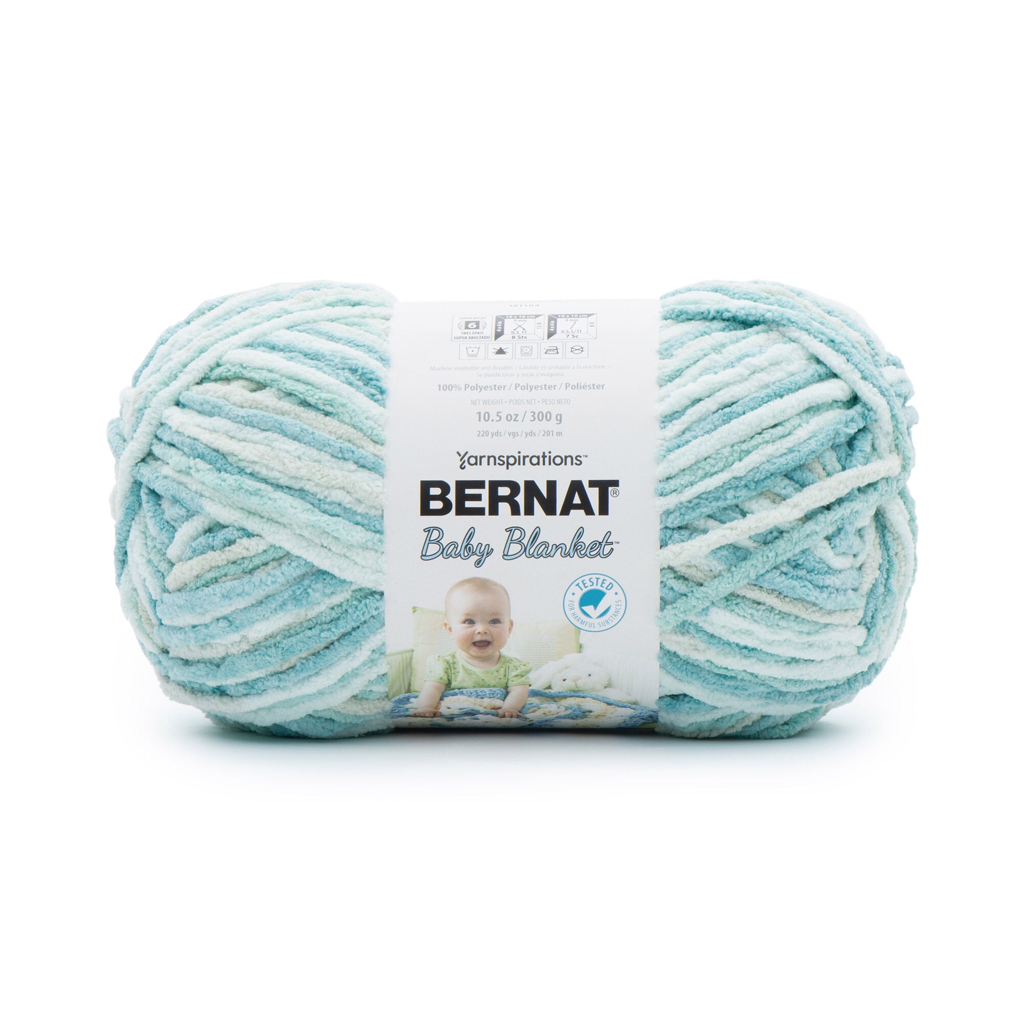 Bernat Baby Blanket 100% Polyester Baby Blue and Green Yarn, 220 yd (4 Pack)