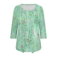 thumbnail image 7 of JTZGDY Summer Tunic Tops for Women Dressy Casual 2025 Fashion 3/4 Lenght Sleeve Floral Printed Ruched Pleated Crewneck Graphic T-Shirts Loose Fit Curvy Hem Blouse Green#02 XL, 7 of 7