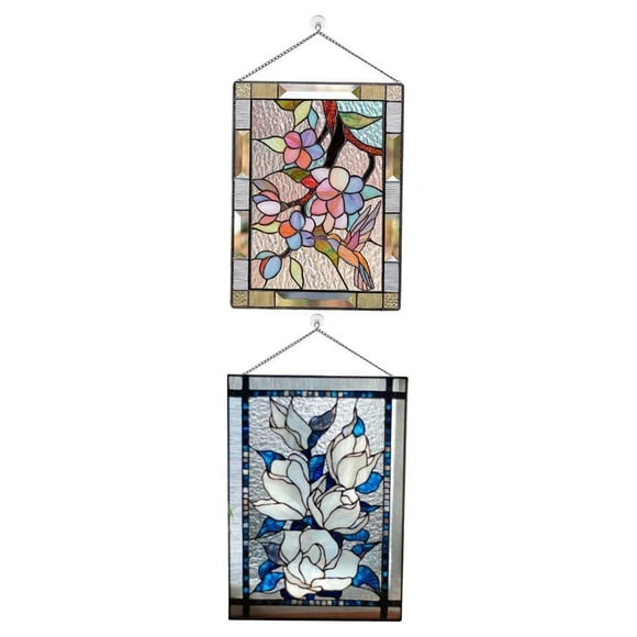 Shangren 2x Stained Glass Rectangular Window Panel Handcrafted Wall Decor