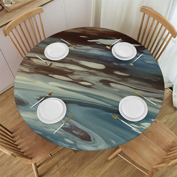 Round, Elastic Edge Polyester Decorative Table , Fits Round Table, Stain Resistant Washable Table for Festival Party Decor Use