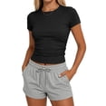 thumbnail image 4 of Sundazz Slim Fitted T Shirts for Women Short Sleeve Ruched Crop Tops Summer Basic Tees, XS-XL, 4 of 9