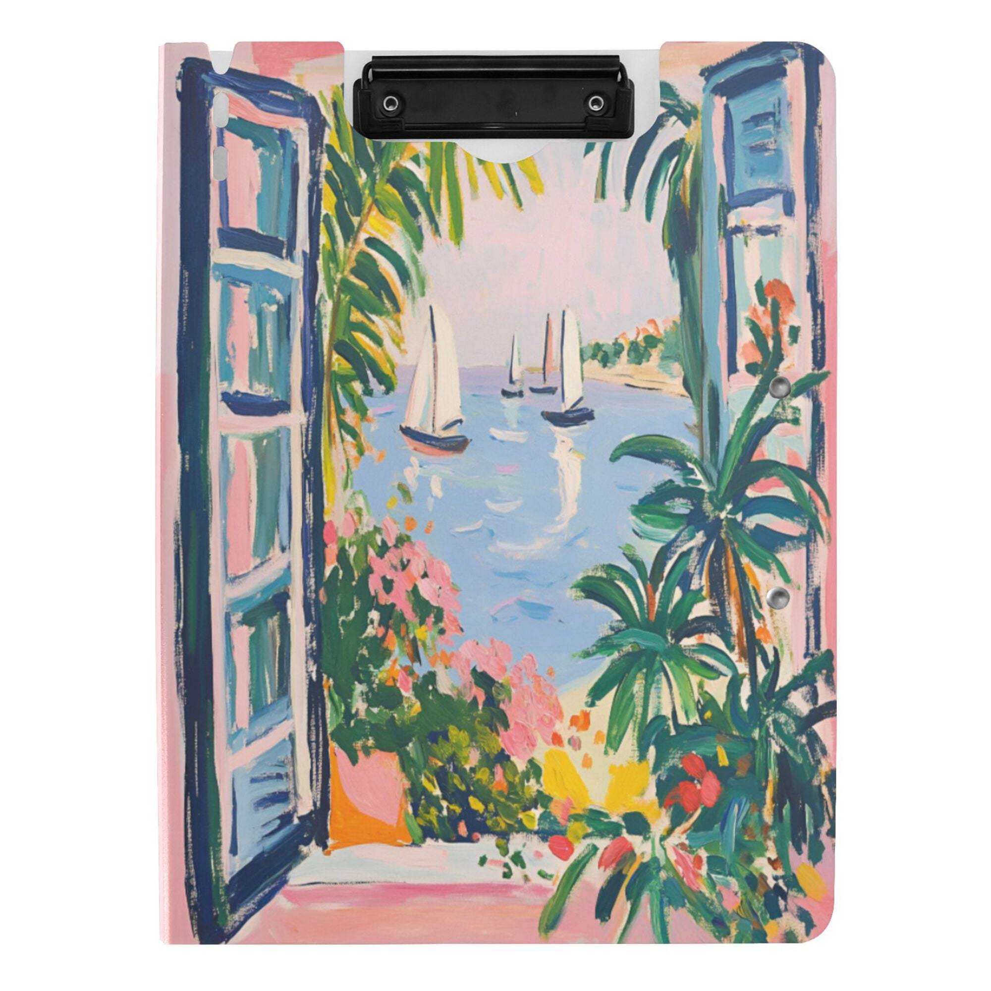 FORMRS A4 Clipboard Folder with Pen Holder Horizontal Foldable School Office Binder, Floral Seaside