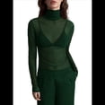 thumbnail image 2 of Top de Larga Ajustado de de Color Liso con Cuello Alto para Mujer, Camisa Transparente. Verde Oscuro S, 2 of 7