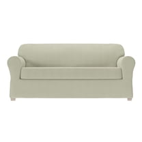 Zenna Home Simply Fit 2-Piece Steps Stretch Sofa Slipcover, Khaki