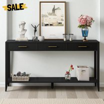 GZXS Wooden Entryway Console Table with Storage, 3 Fluted Drawers & Bottom Shelf, Modern Accent Sofa Table Behind Couch for Living Room (Black, 60"L x 15.7"W x 31.4"H)