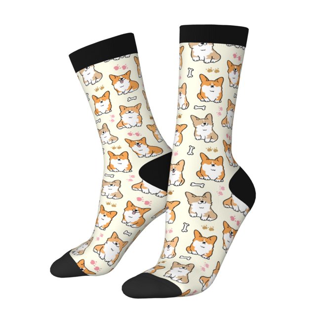 Balery Cartoon Corgi Calcetas Largas con Estampado para Hombre y Mujer – Suaves y Transpirables, Talla Única (US 5-11)
