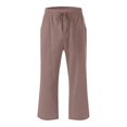 thumbnail image 6 of Capris Womens Cotton Linen Knee Length Elastic Waist Drawstring Bermuda Shorts Casual Beach Shorts with Pockets, Light Brown 20" Inseam M, 6 of 7
