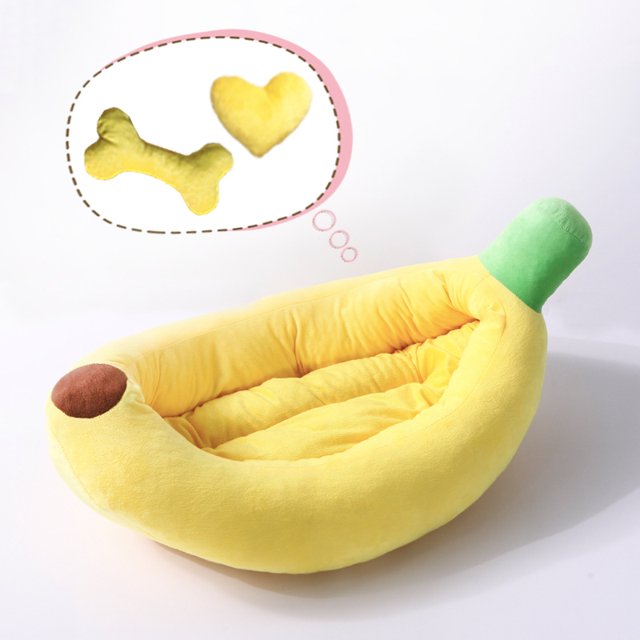 Perrera extraíble y lavable con forma de plátano y dibujos animados, suministros para mascotas, nido para gatos, nido para oso de peluche, nido para mascotas, perros pequeños y medianos, cuatro