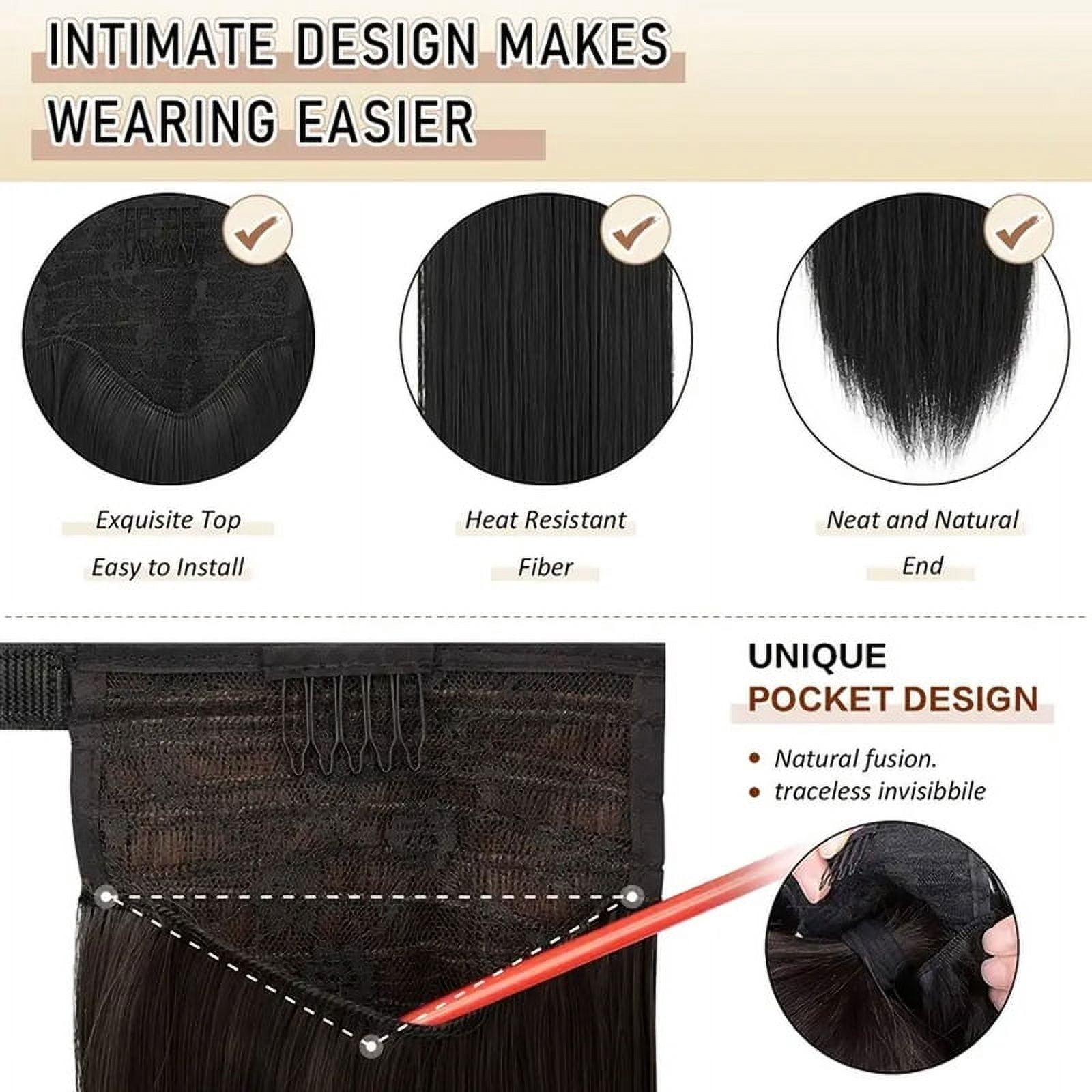 28 Inch Ponytail Extension, Long Straight Wrap Around Clip in Ponytail Hair Extensions Synthetic Soft Fake Pony Tail Hairpieces