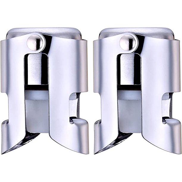 Tapón de champán de acero inoxidable, tapón de ahorro de champán con silicona de grado alimenticio, tapón de botella reutilizable para mantener el champán fresco (plata, 2 paquetes) TUNC Sencillez