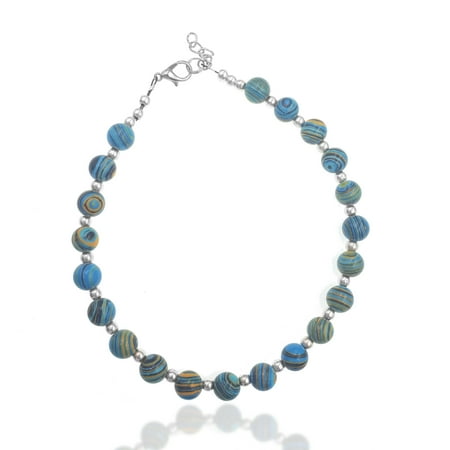 Besheek Blue & Black Calsilica Stone Bali Adjustable Anklet