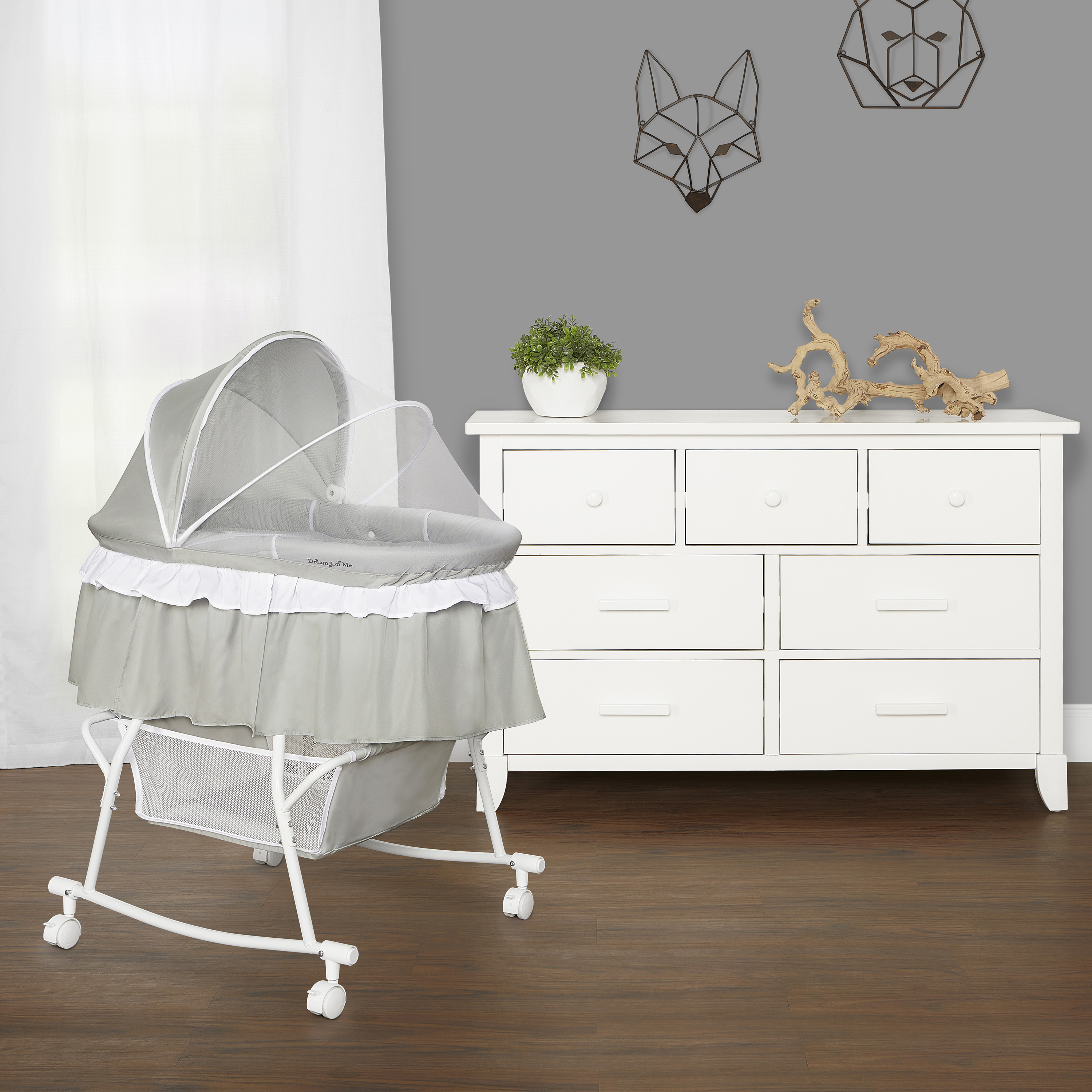 Dream On Me Lacy Portable 2-in-1 Bassinet & Cradle in Light Grey, Lightweight Baby Bassinet - image 3 of 26