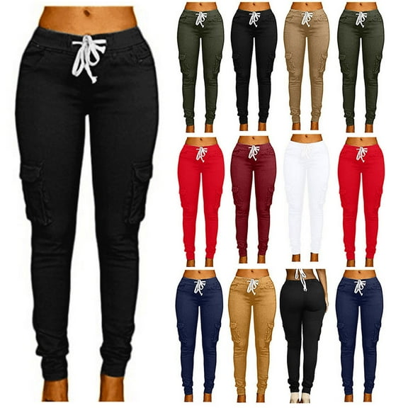 qolati Womens Slim Fit Leggings Pants Elastic Waist Drawstring Pencil Pants Casual Fitness Workout Sweatpants