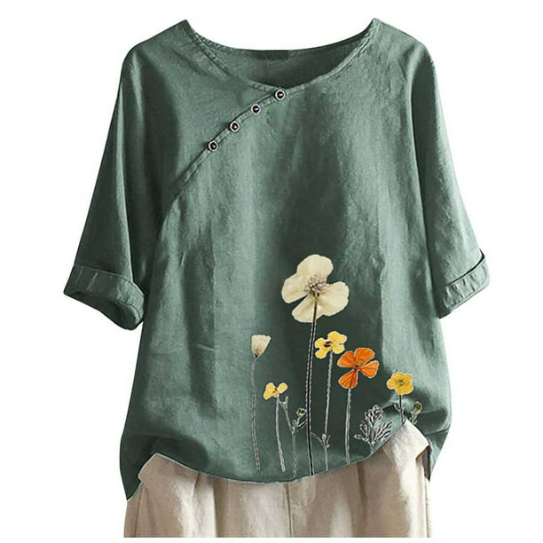 Simply Graphic Tee just my size Women Plus Size Flower Printing Button ...