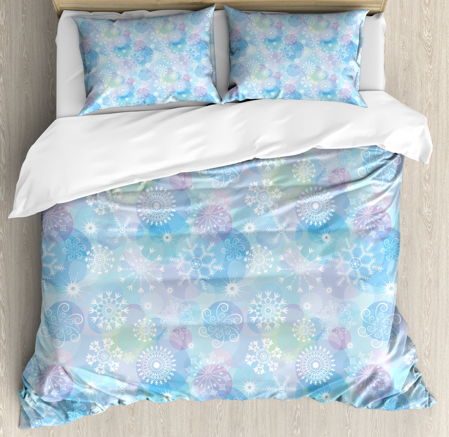 Snowflake Pattern Blue and White Queen Duvet Cover Set