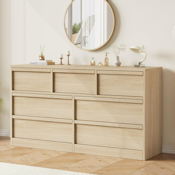 FOLDLIFE 7 Drawer Dresser for Bedroom,Wood Drawer Double Dresser with 7 Drawer Storage,Modern Freestanding Chest of Drawers for Bedroom,Living Room,Nursery,Natural