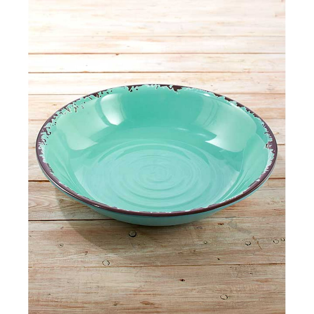 Rustic Melamine Serving Bowls. Vintage Distressed Tableware. Green