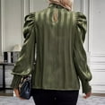 thumbnail image 5 of ATOYSOY Solid Color Striped Tops Casual Elegant Puff Sleeve Business Tees Outwear Fall Mock Neck Button Pullovers Trendy Loose Satin Shirts for Women Green L, 5 of 5