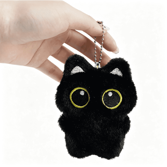CYFW Black Cat Plush Keychain Cute Bag Charm Gift for Women, Plush Keychain